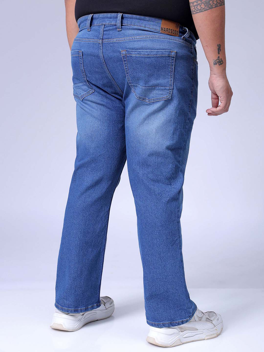 Men's Plus Size Blue Bootcut Fit Solid Stretchable Jeans