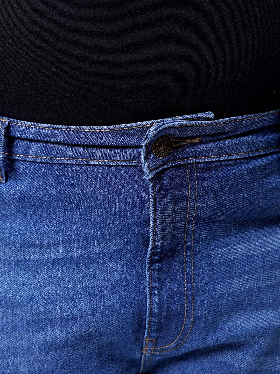 Men's Plus Size Blue Bootcut Fit Solid Stretchable Jeans