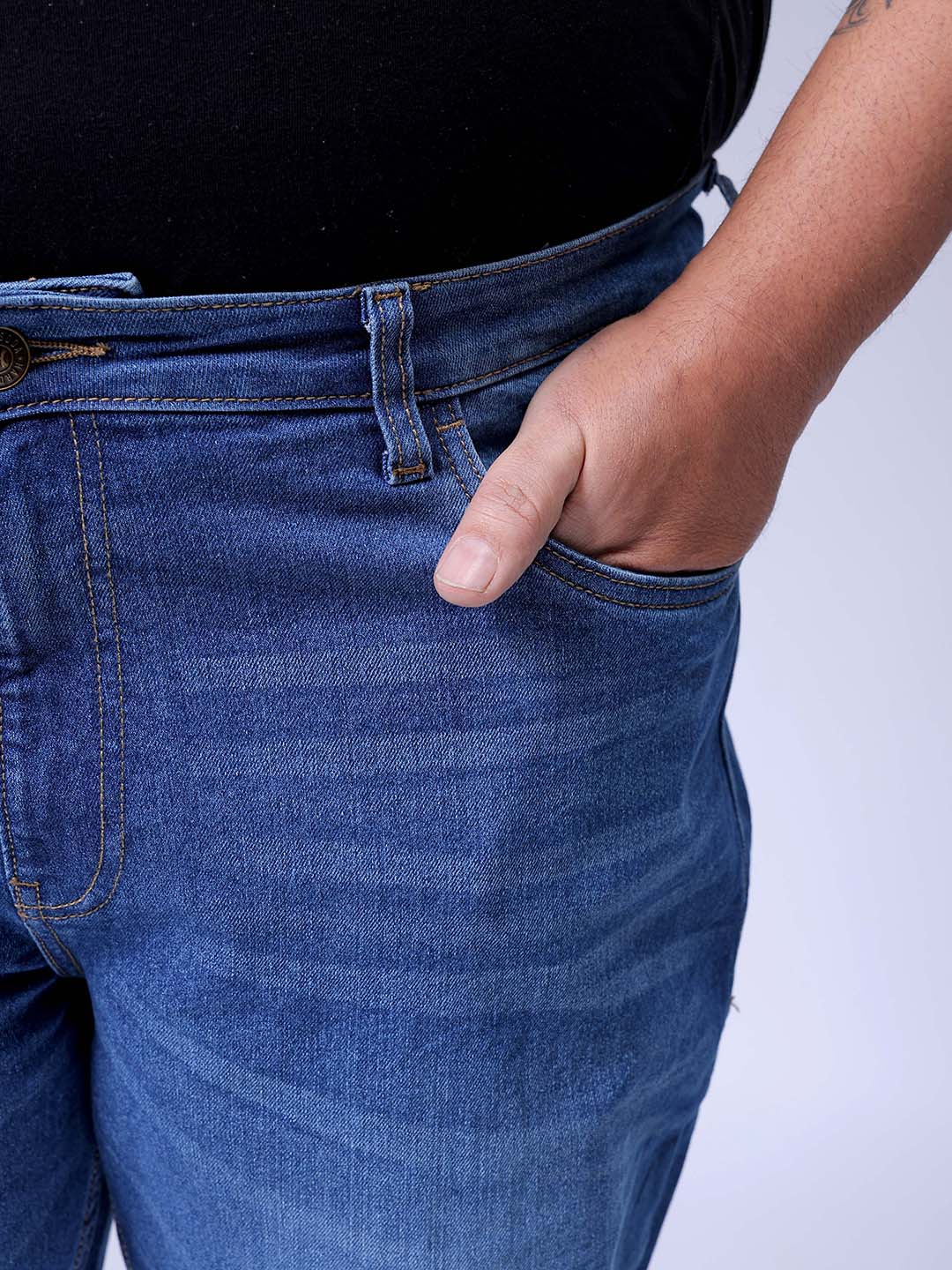 Men's Plus Size Blue Bootcut Fit Solid Stretchable Jeans