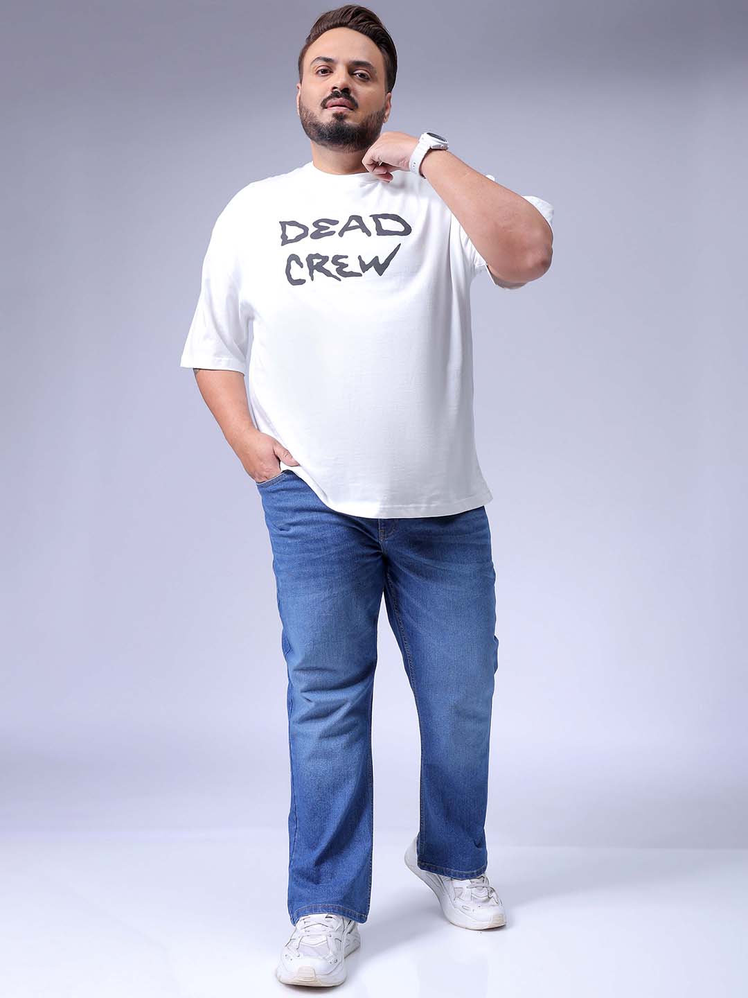 Men's Plus Size Blue Bootcut Fit Solid Stretchable Jeans