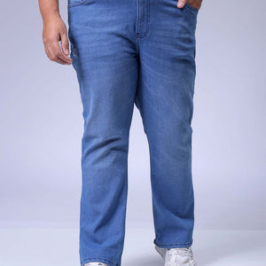 Men's Plus Size Blue Bootcut Fit Solid Stretchable Jeans
