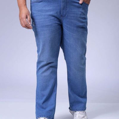 Men's Plus Size Blue Bootcut Fit Solid Stretchable Jeans