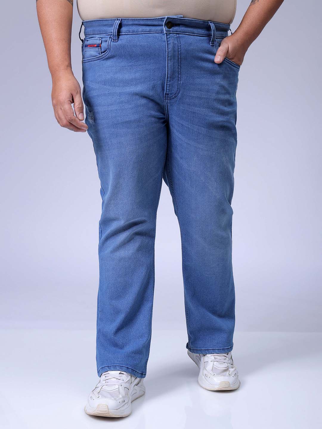 Men's Plus Size Blue Bootcut Fit Solid Stretchable Jeans