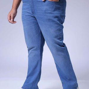 Men's Plus Size Blue Bootcut Fit Solid Stretchable Jeans