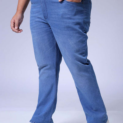 Men's Plus Size Blue Bootcut Fit Solid Stretchable Jeans
