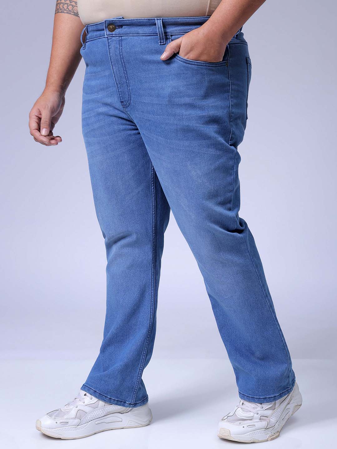 Men's Plus Size Blue Bootcut Fit Solid Stretchable Jeans