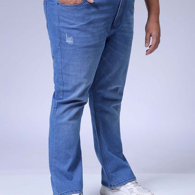 Men's Plus Size Blue Bootcut Fit Solid Stretchable Jeans