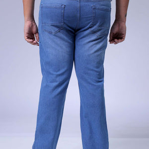 Men's Plus Size Blue Bootcut Fit Solid Stretchable Jeans