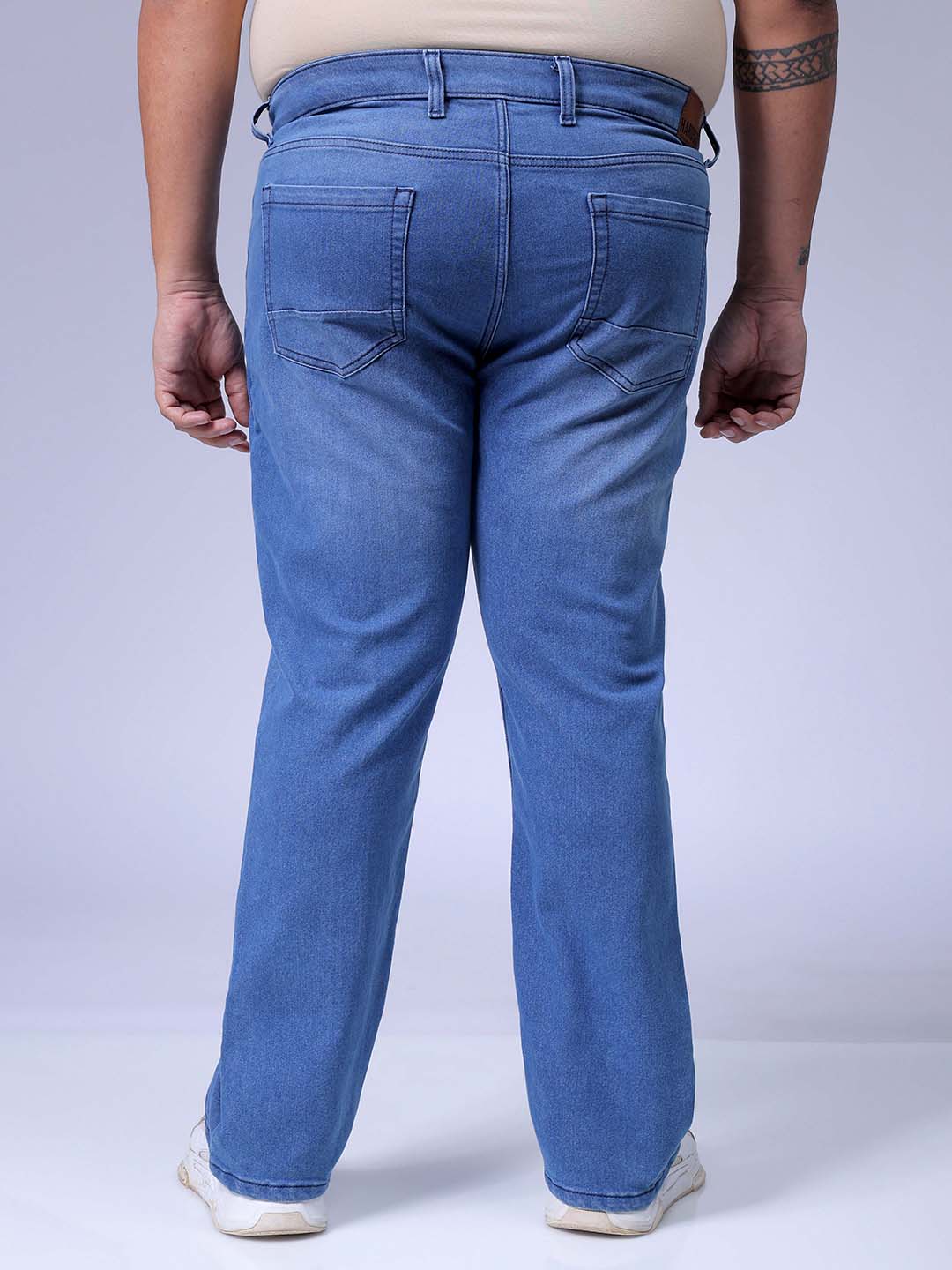 Men's Plus Size Blue Bootcut Fit Solid Stretchable Jeans