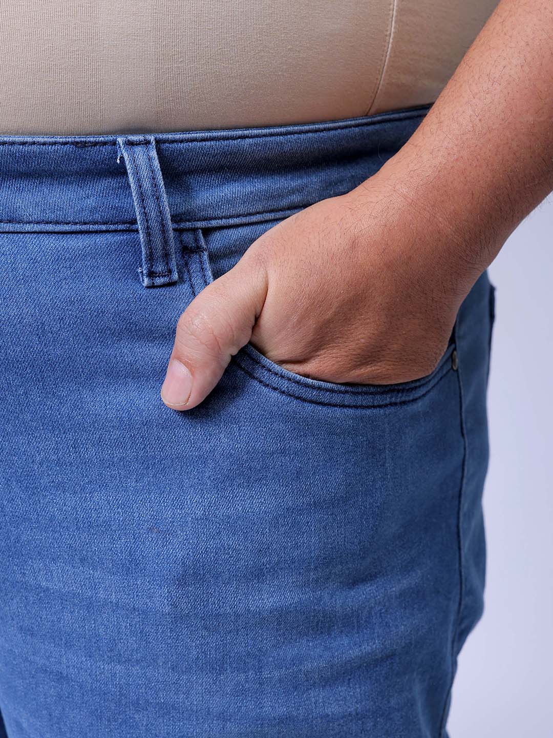 Men's Plus Size Blue Bootcut Fit Solid Stretchable Jeans