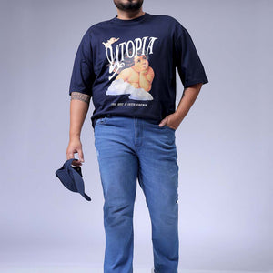 Men's Plus Size Blue Bootcut Fit Solid Stretchable Jeans