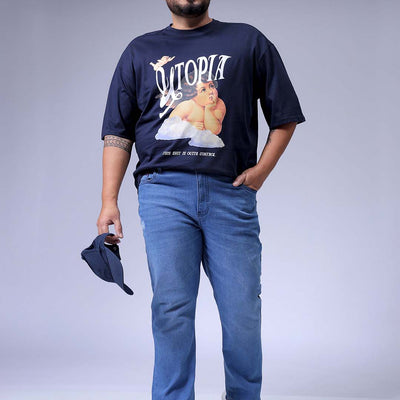 Men's Plus Size Blue Bootcut Fit Solid Stretchable Jeans