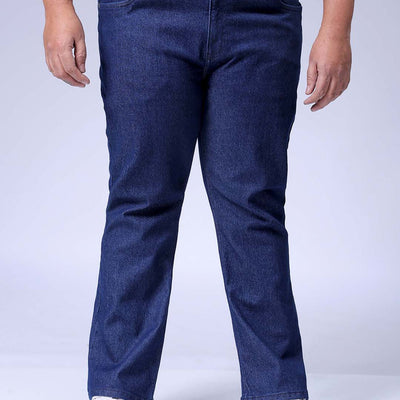 Men's Plus Size Dark Blue Bootcut Fit Solid Stretchable Jeans