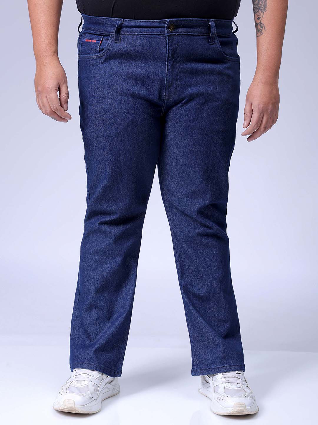 Men's Plus Size Dark Blue Bootcut Fit Solid Stretchable Jeans