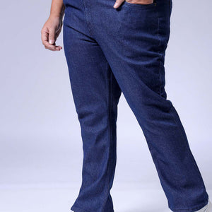 Men's Plus Size Dark Blue Bootcut Fit Solid Stretchable Jeans