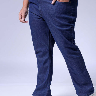 Men's Plus Size Dark Blue Bootcut Fit Solid Stretchable Jeans