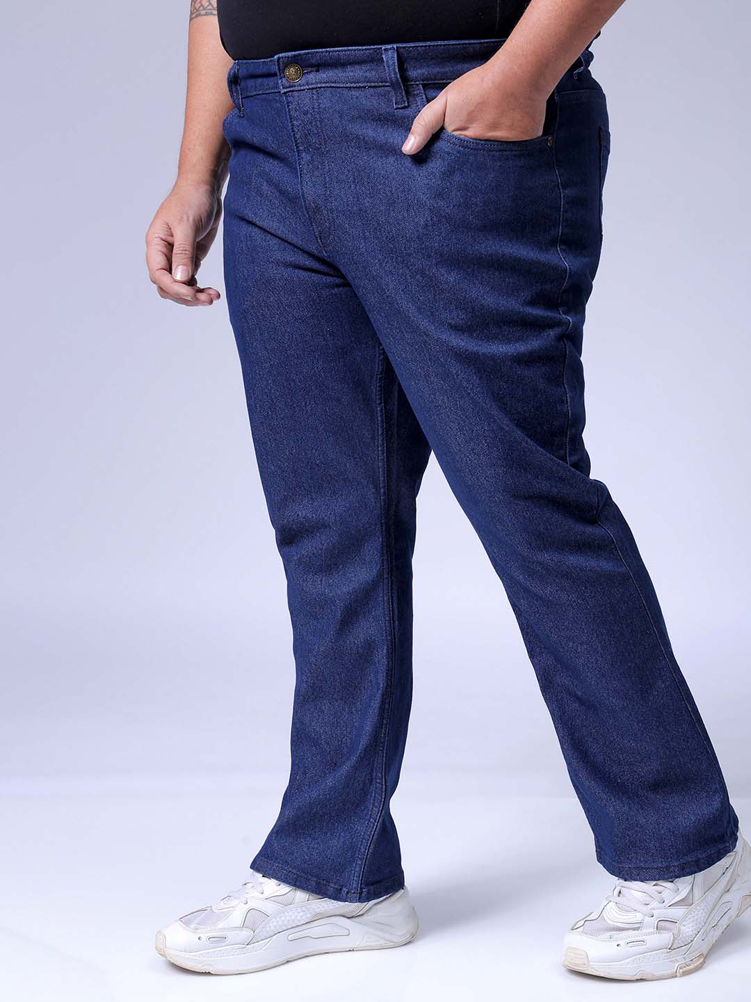 Men's Plus Size Dark Blue Bootcut Fit Solid Stretchable Jeans