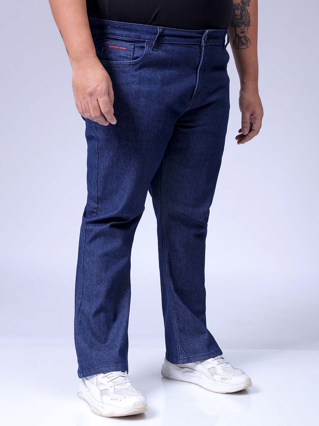 Men's Plus Size Dark Blue Bootcut Fit Solid Stretchable Jeans