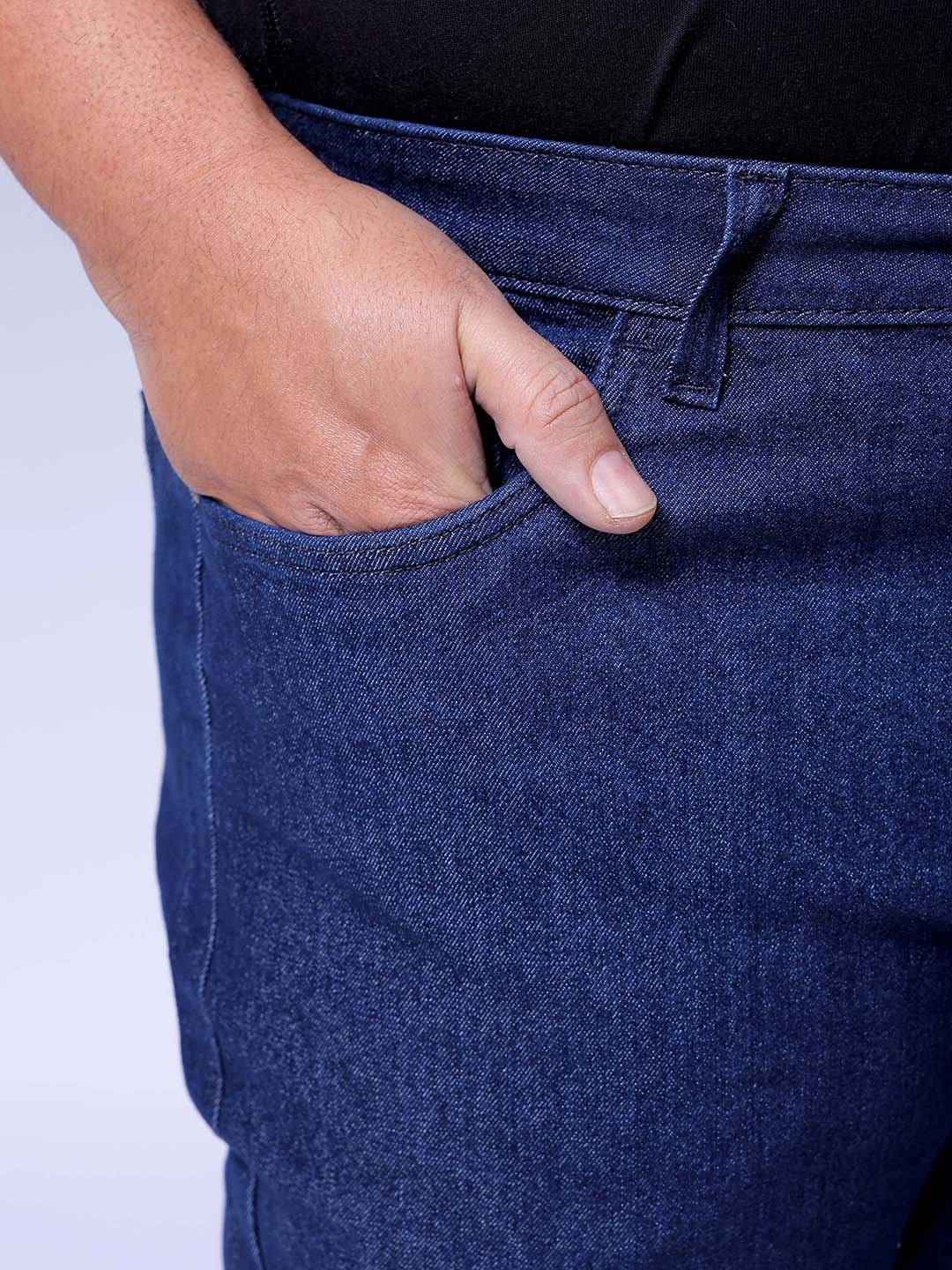 Men's Plus Size Dark Blue Bootcut Fit Solid Stretchable Jeans