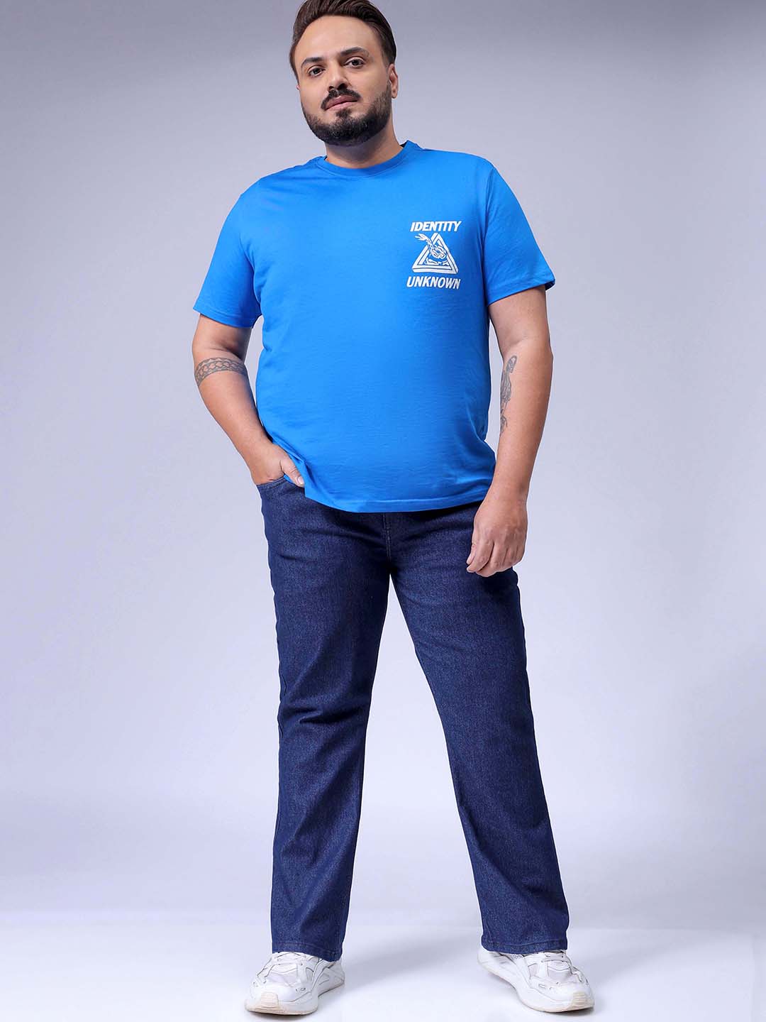 Men's Plus Size Dark Blue Bootcut Fit Solid Stretchable Jeans