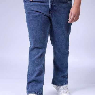 Men's Plus Size Blue Bootcut Fit Solid Stretchable Jeans