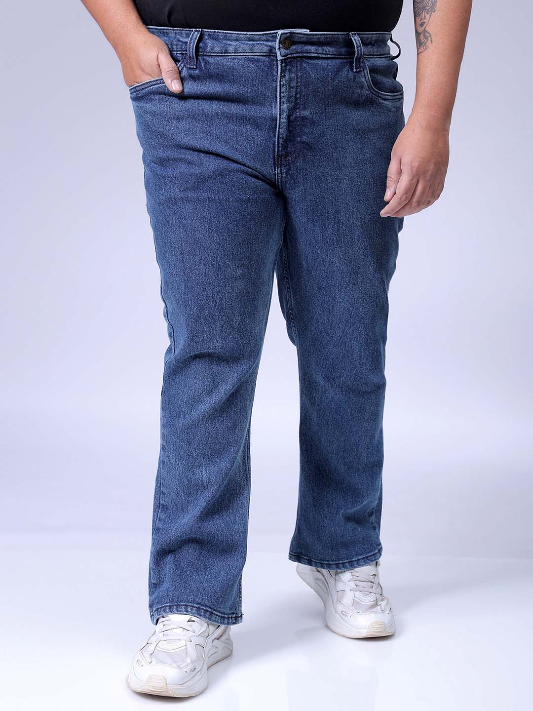Men's Plus Size Blue Bootcut Fit Solid Stretchable Jeans