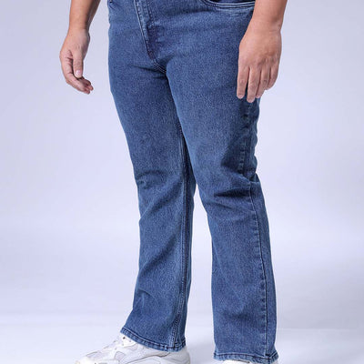 Men's Plus Size Blue Bootcut Fit Solid Stretchable Jeans