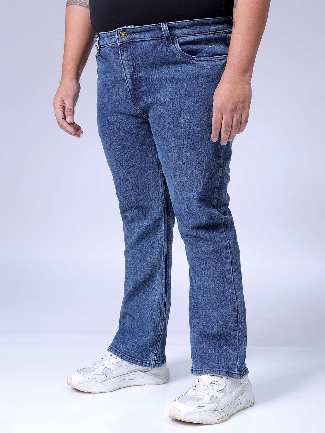 Men's Plus Size Blue Bootcut Fit Solid Stretchable Jeans