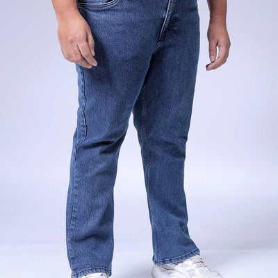 Men's Plus Size Blue Bootcut Fit Solid Stretchable Jeans