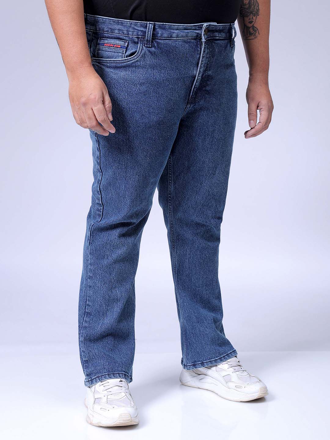Men's Plus Size Blue Bootcut Fit Solid Stretchable Jeans