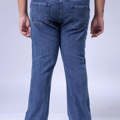 Men's Plus Size Blue Bootcut Fit Solid Stretchable Jeans