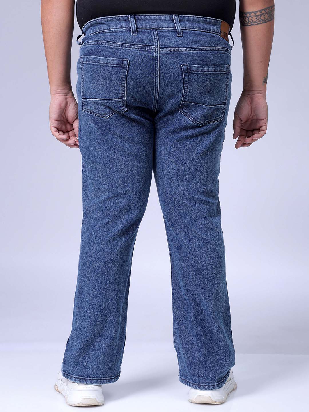 Men's Plus Size Blue Bootcut Fit Solid Stretchable Jeans