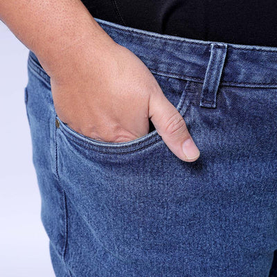Men's Plus Size Blue Bootcut Fit Solid Stretchable Jeans