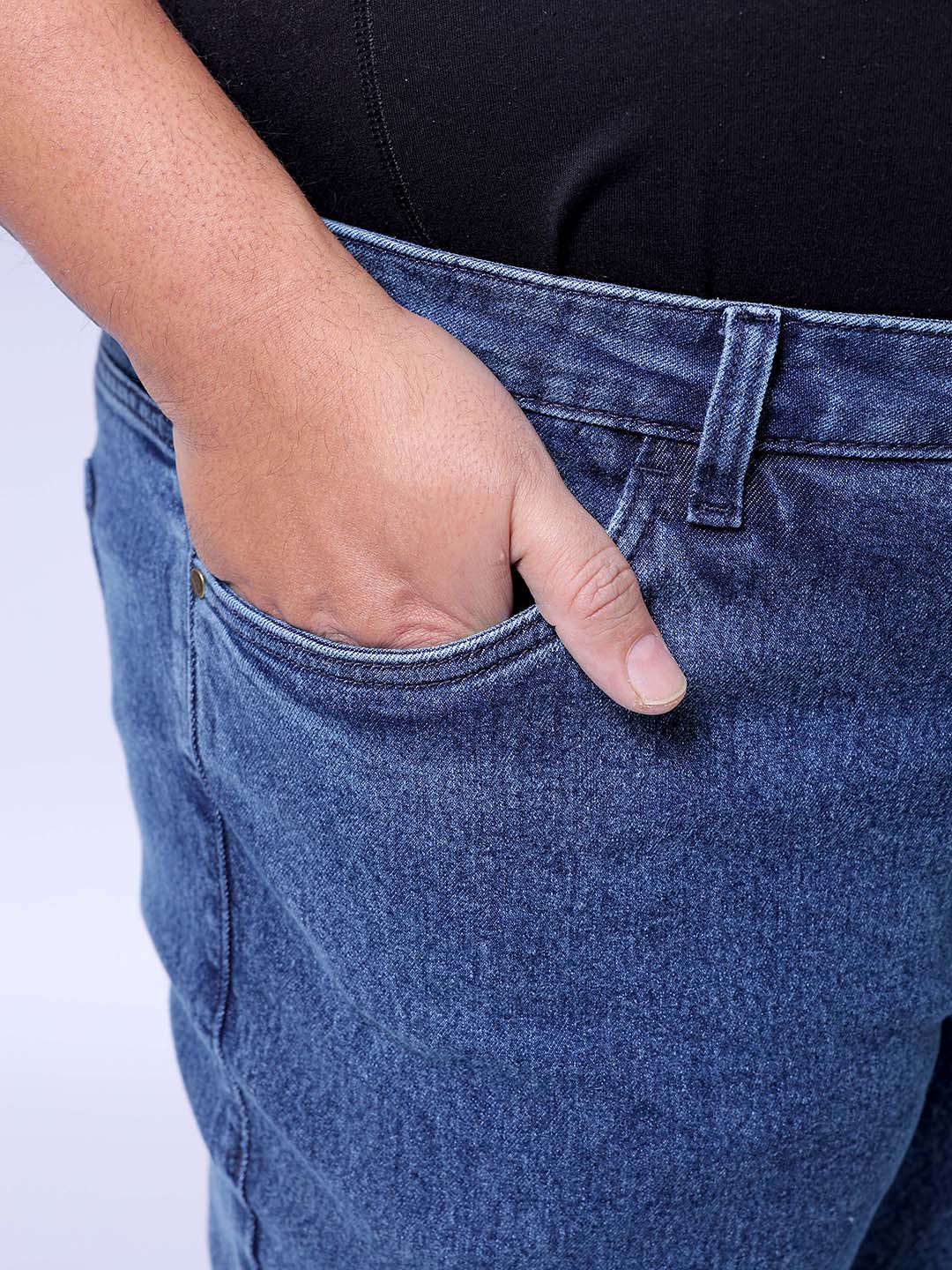 Men's Plus Size Blue Bootcut Fit Solid Stretchable Jeans