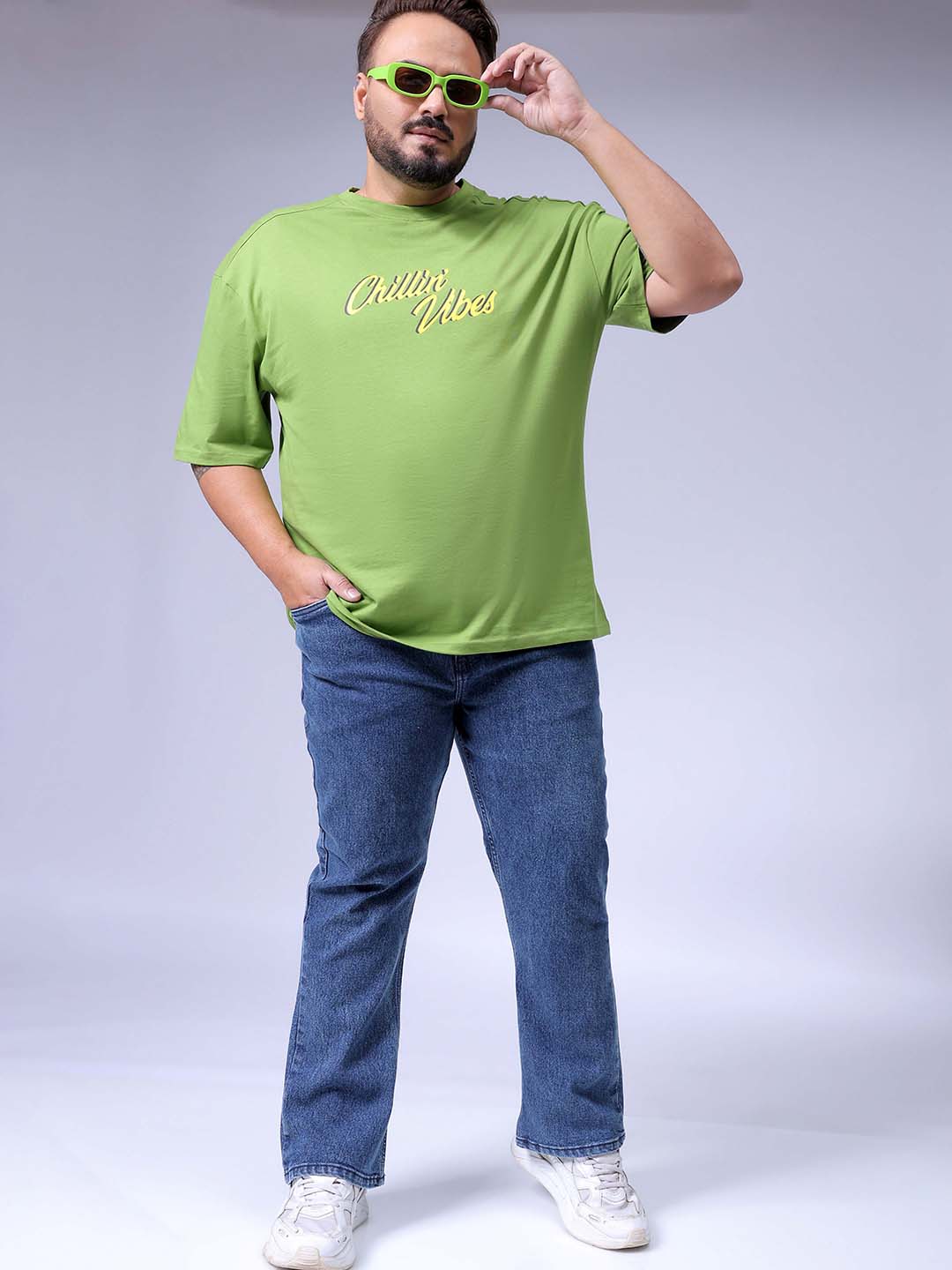 Men's Plus Size Blue Bootcut Fit Solid Stretchable Jeans