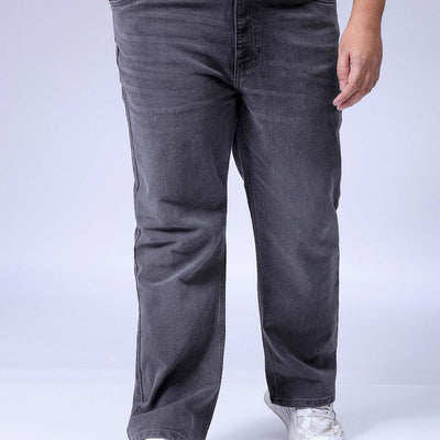 Men's Plus Size Grey Bootcut Fit Solid Stretchable Jeans