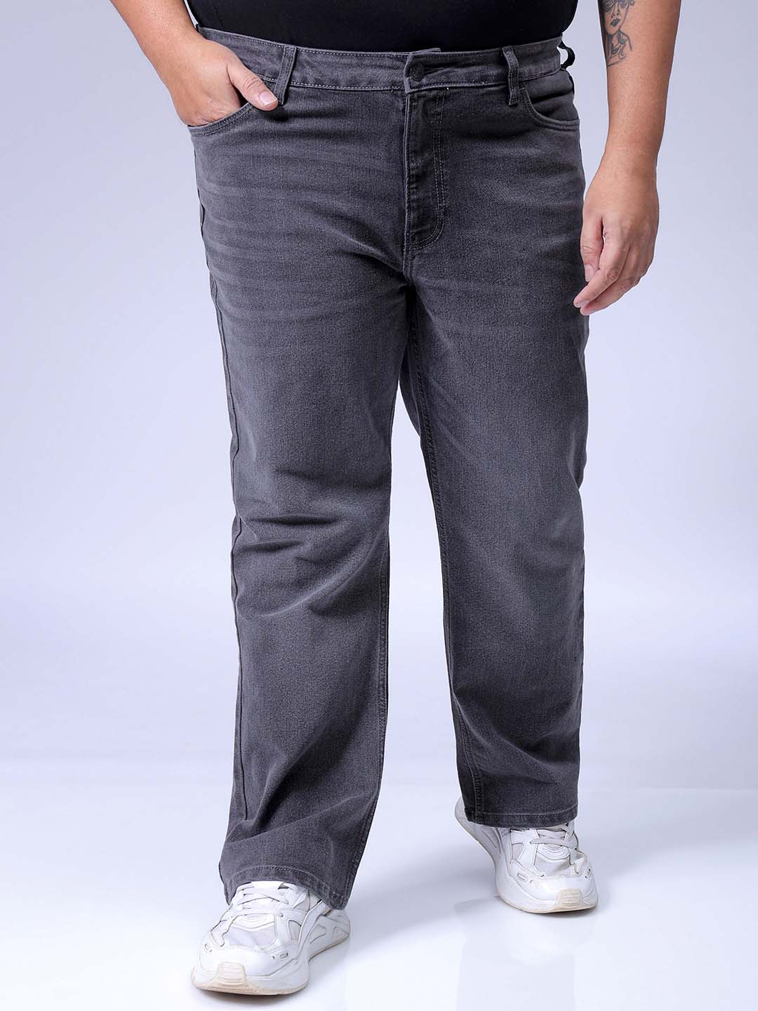 Men's Plus Size Grey Bootcut Fit Solid Stretchable Jeans