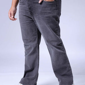 Men's Plus Size Grey Bootcut Fit Solid Stretchable Jeans