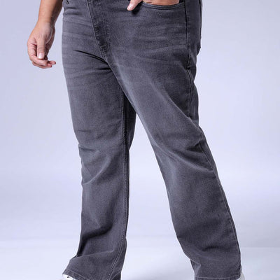 Men's Plus Size Grey Bootcut Fit Solid Stretchable Jeans
