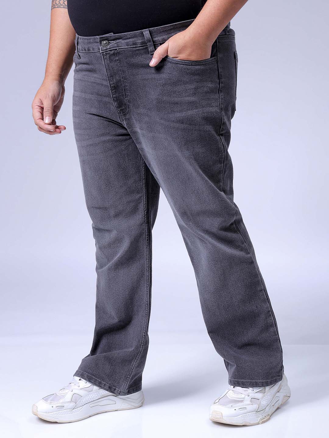 Men's Plus Size Grey Bootcut Fit Solid Stretchable Jeans