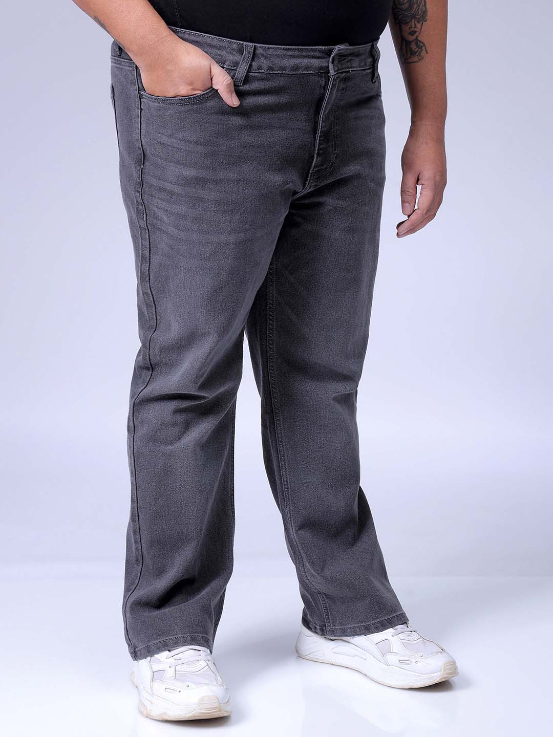 Men's Plus Size Grey Bootcut Fit Solid Stretchable Jeans