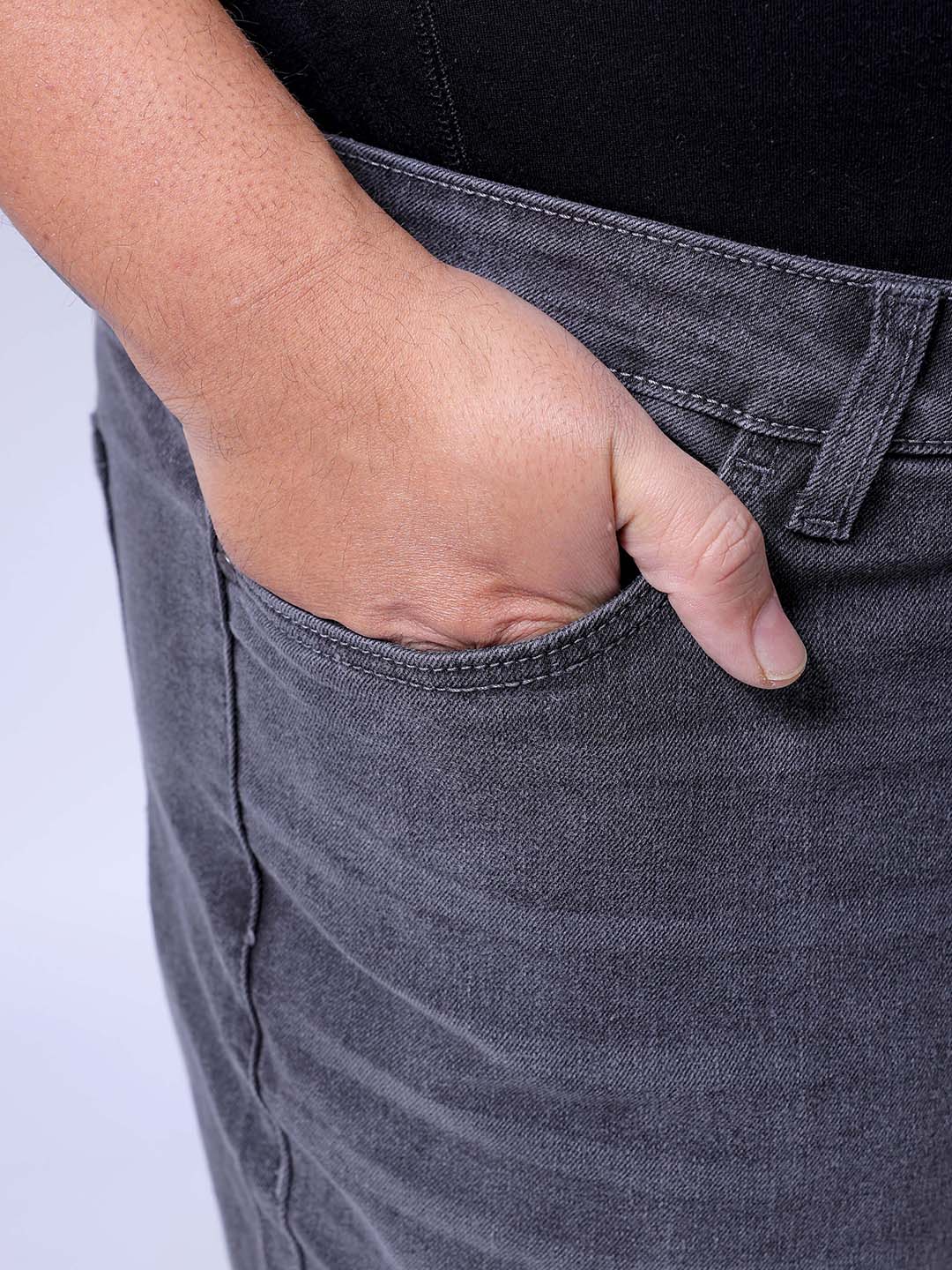 Men's Plus Size Grey Bootcut Fit Solid Stretchable Jeans