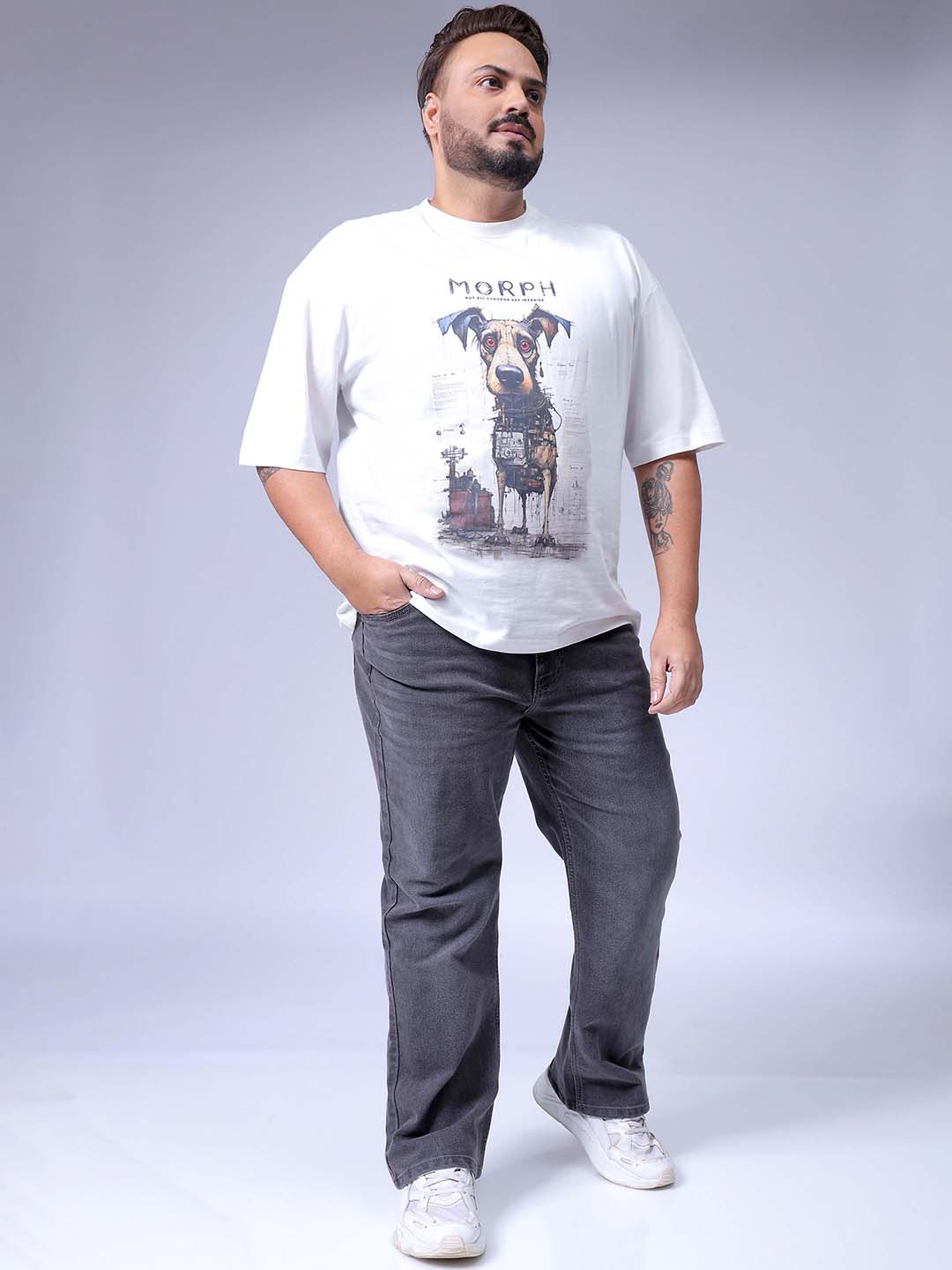 Men's Plus Size Grey Bootcut Fit Solid Stretchable Jeans