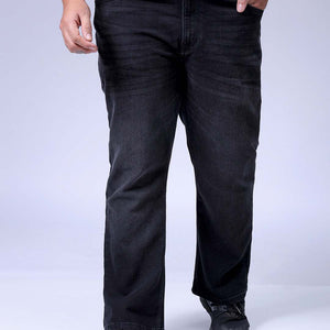 Men's Plus Size Black Bootcut Fit Solid Stretchable Jeans
