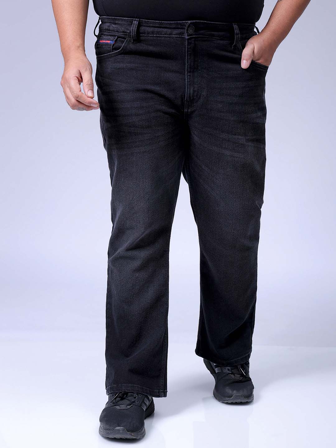 Men's Plus Size Black Bootcut Fit Solid Stretchable Jeans