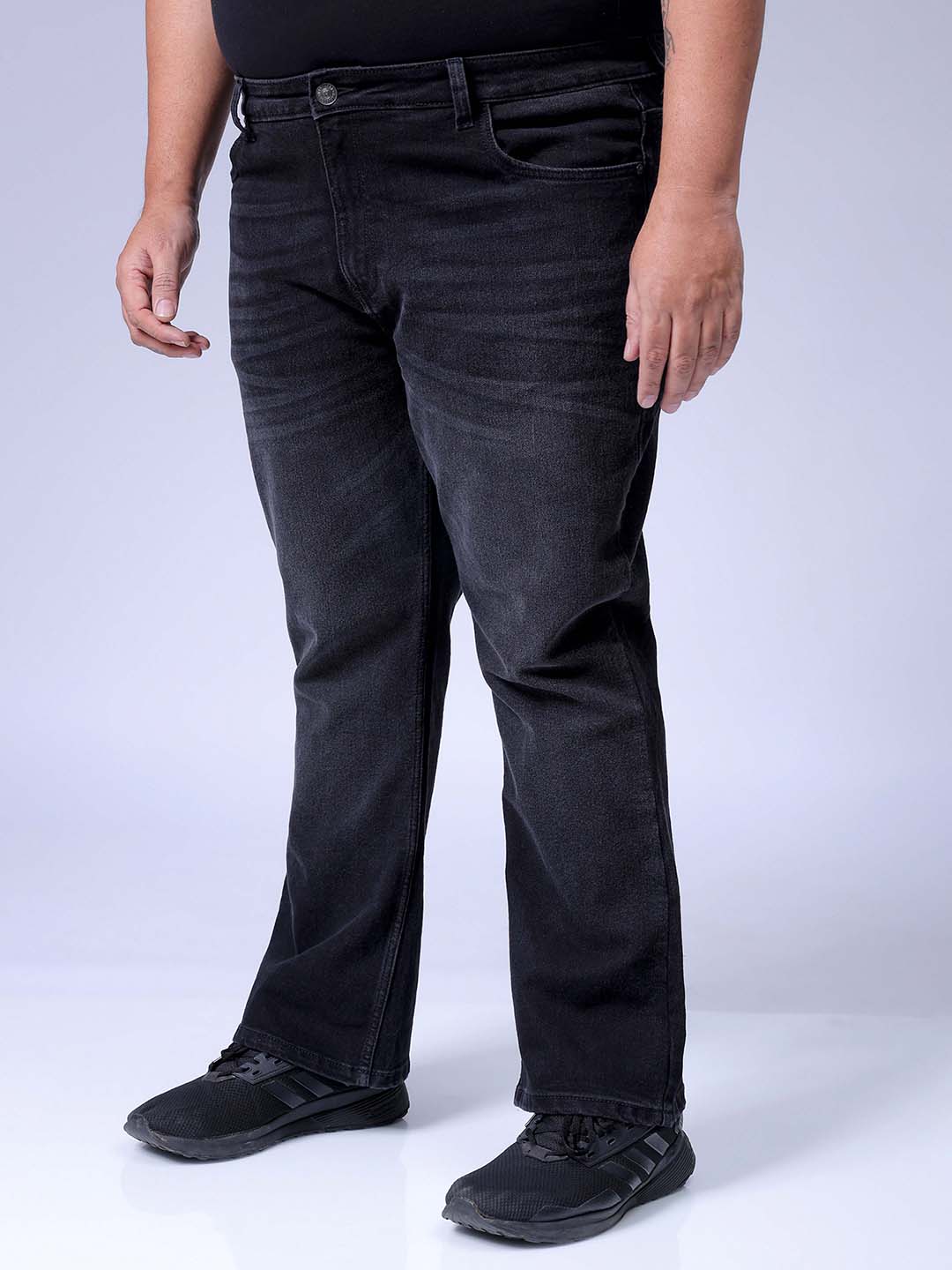 Men's Plus Size Black Bootcut Fit Solid Stretchable Jeans