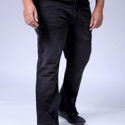 Men's Plus Size Black Bootcut Fit Solid Stretchable Jeans