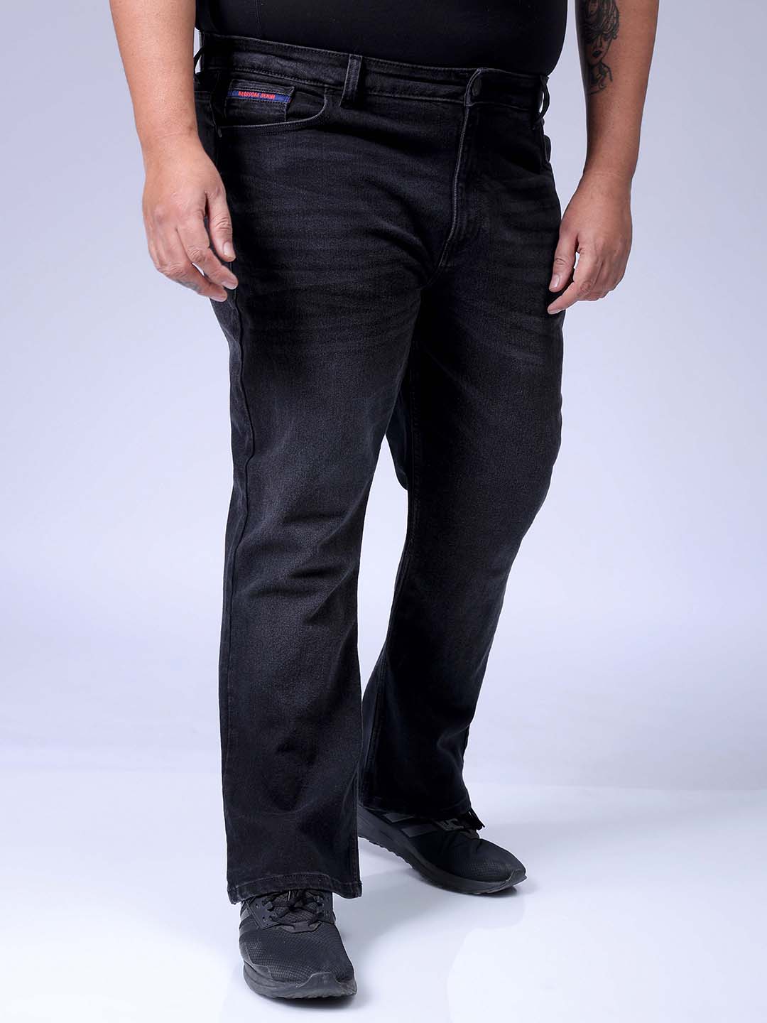 Men's Plus Size Black Bootcut Fit Solid Stretchable Jeans