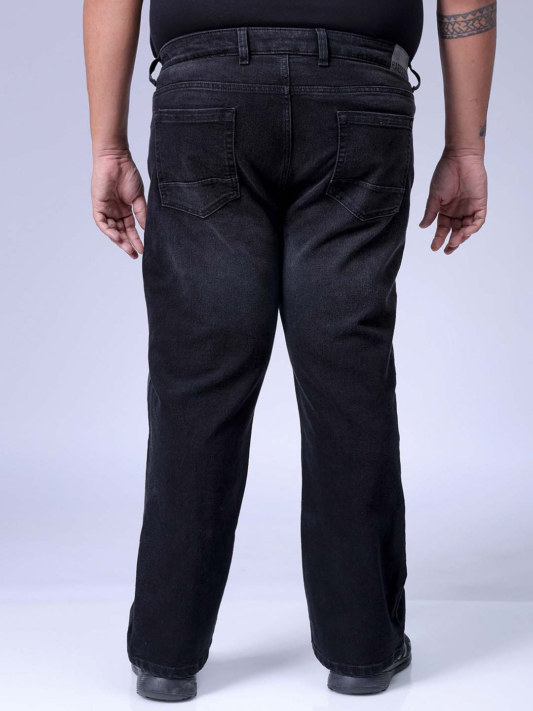 Men's Plus Size Black Bootcut Fit Solid Stretchable Jeans