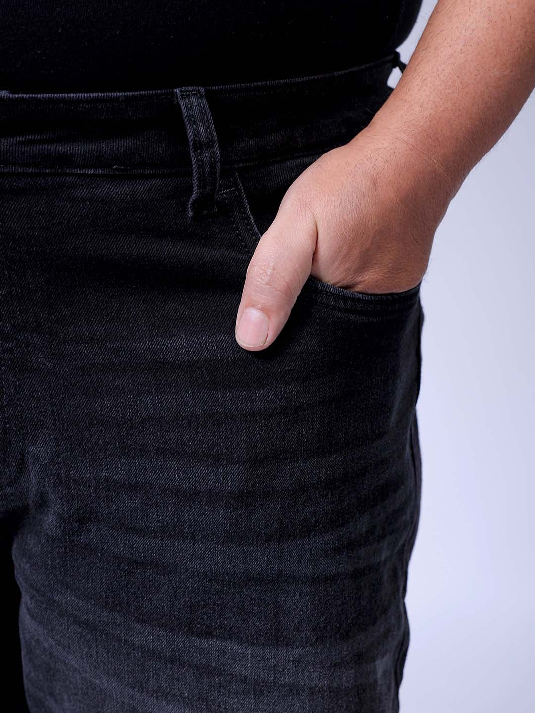 Men's Plus Size Black Bootcut Fit Solid Stretchable Jeans